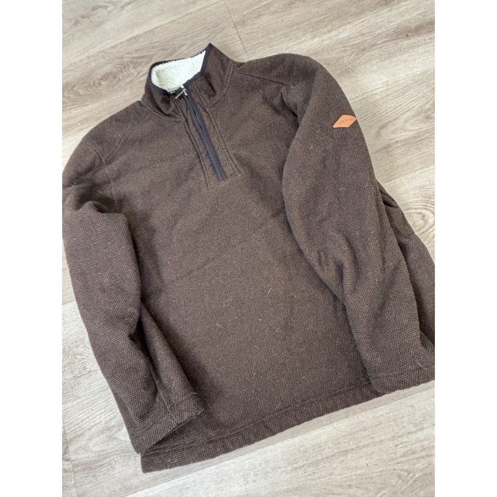 Orvis Classic Collection Mens Brown Quarter Zip Sherpa Lined Pullover Sweater XL